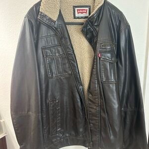 Levi's Men's Dark Brown Leather Jacket with Sherpa Lining